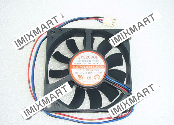 EVERCOOL EC7015M12CA DC12V 0.18A 2.16W 7015 7CM 70MM 70X70X15MM 3pin Cooling Fan