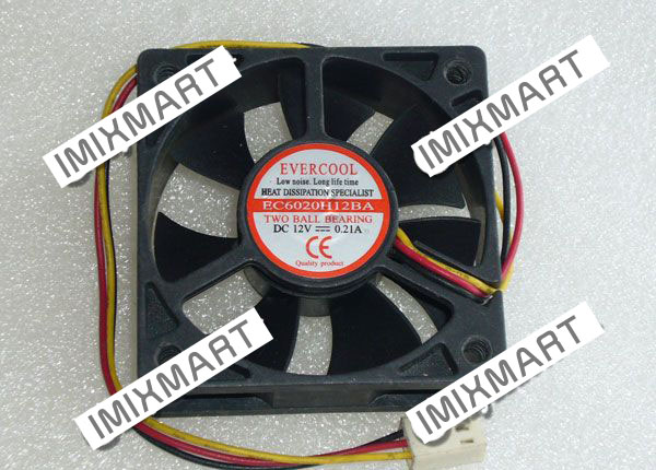 EVERCOOL EC6020H12BA DC12V 0.21A 6020 6CM 60MM 60X60X20MM 3pin Cooling Fan