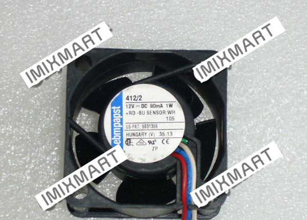 ebmpapst 412/2 U.S.PAT. 5831359 DC12V 80MA 1W 4020 4CM 40MM 40X40X20MM 3pin Cooling Fan