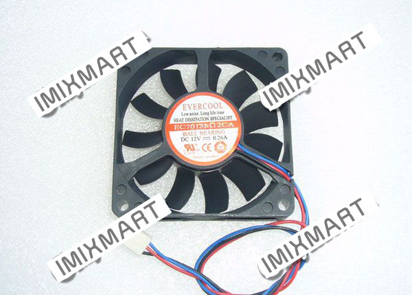 EVERCOOL EC7015M12CA DC12V 0.26A 7015 7CM 70MM 70X70X15MM 3pin Cooling Fan